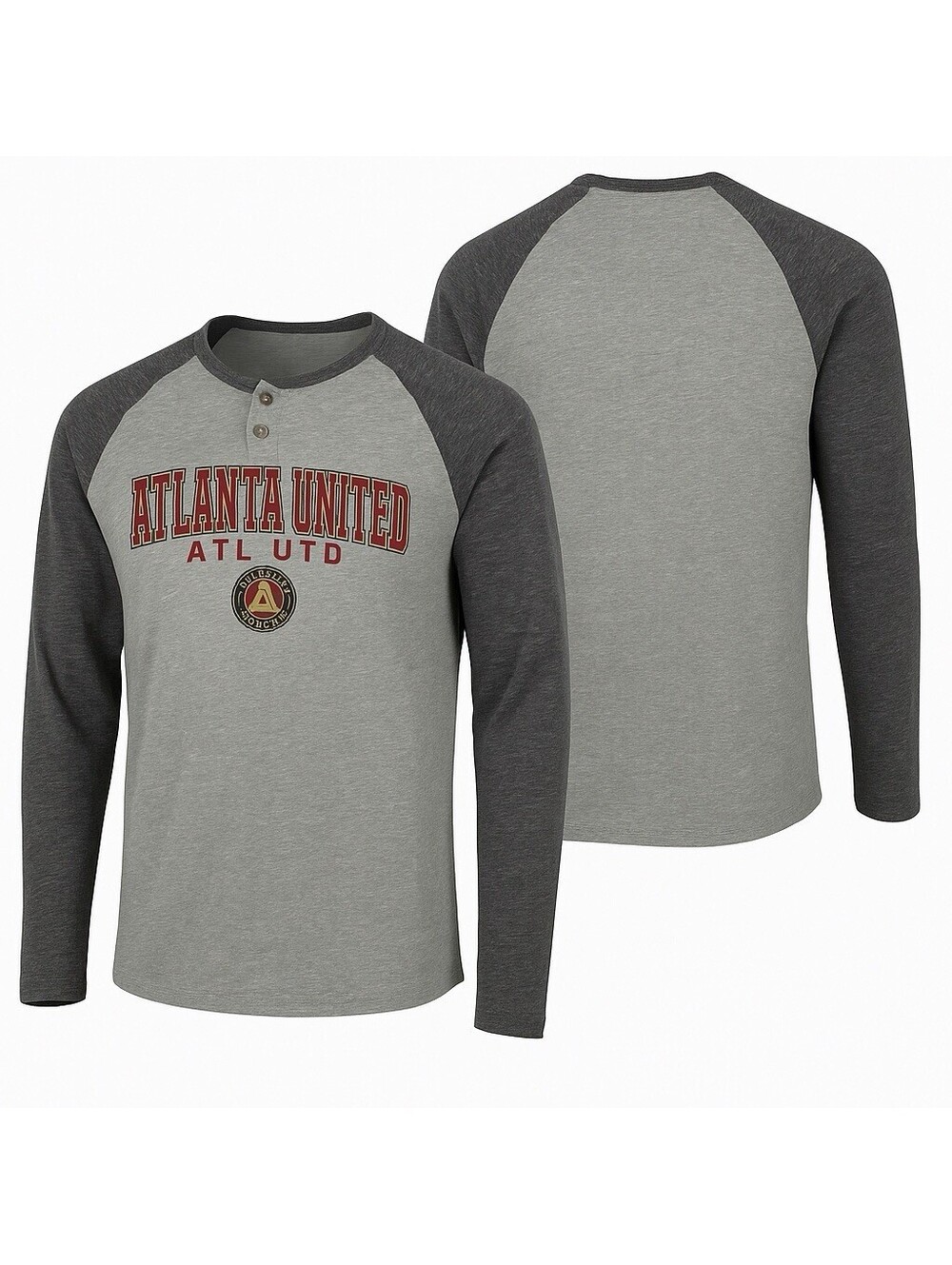 Atlanta United Mens M Gray Henley Raglan Long Sleeve Shirt MLS ATL UTD